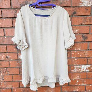 Beige Ruffle Hem Tunic top XL Lightweight Baby Doll Style